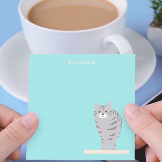Post-it® Cute Grey Tabby Chat Bleu Notes avec nom