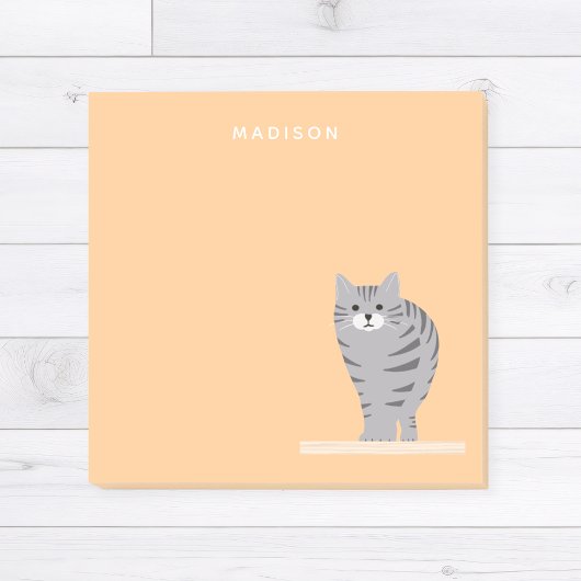 Post-it® Cute Grey Tabby Chat Orange Notes avec nom