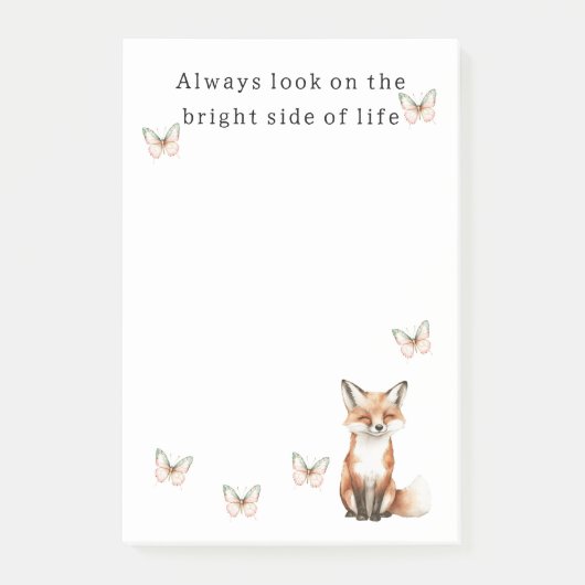 Post-it® Cute Happy Fox Bright Side Butterflies   (Devant)