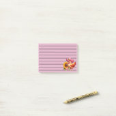 Post-it® Cute Hen en Casquette rose avec Tournesol brillant (Sur un bureau)