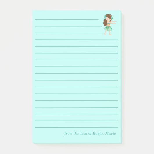 Post-it® Cute Hula Dancer Girl Custom Tropical Turquoise (Devant)