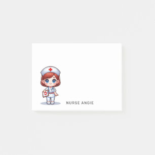 Post-it® Cute infirmière manga avec cheveux rouges yeux ble