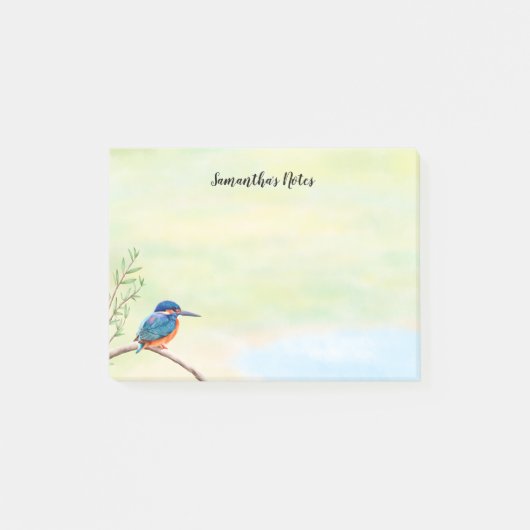 Post-it® Cute Kingfisher Aquarelle Bleu Orange Oiseau (Devant)