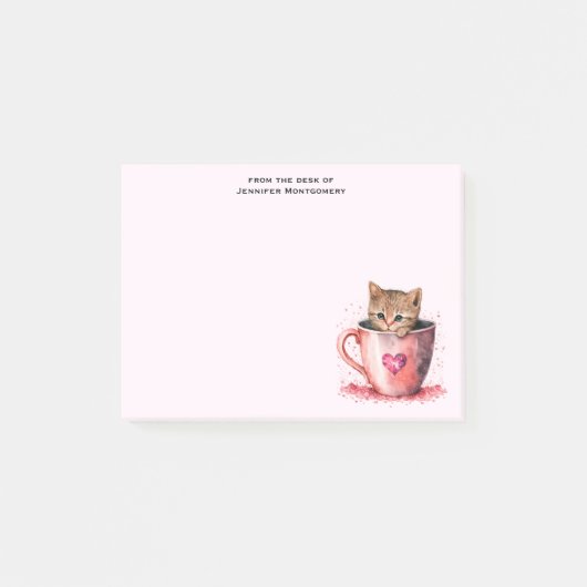 Post-it® Cute Kitten dans un Teacup avec les coeurs (Devant)