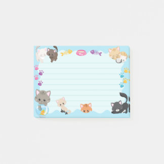 Post-it® Cute Kitty Cats Pawprints Baby Light Blue