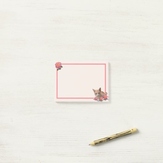 Post-it® Cute Kitty Chat et Rose (Sur un bureau)