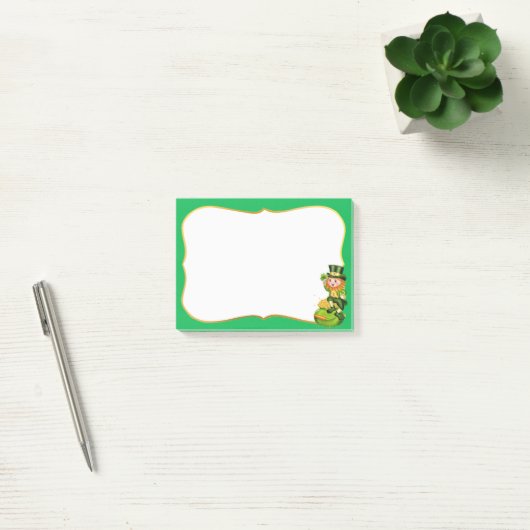 Post-it® Cute leprechaun & pot d'or sur vert (Bureau)