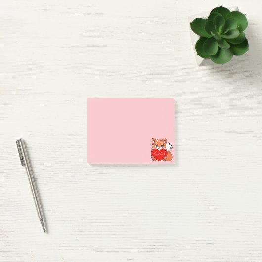 Post-it® Cute Little Fox sur Light Pink Post-it Notes (Bureau)
