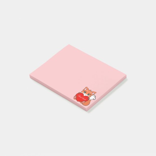 Post-it® Cute Little Fox sur Light Pink Post-it Notes (Incliné)