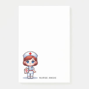 Post-it® Cute Manga Nurse Cheveux Rouge Caricature Personna