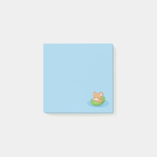 Post-it® Cute Mouse in a Leaf Boat Blue (Devant)
