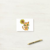 Post-it® Cute Orange Kawaii Chat avec tournesol (Sur un bureau)