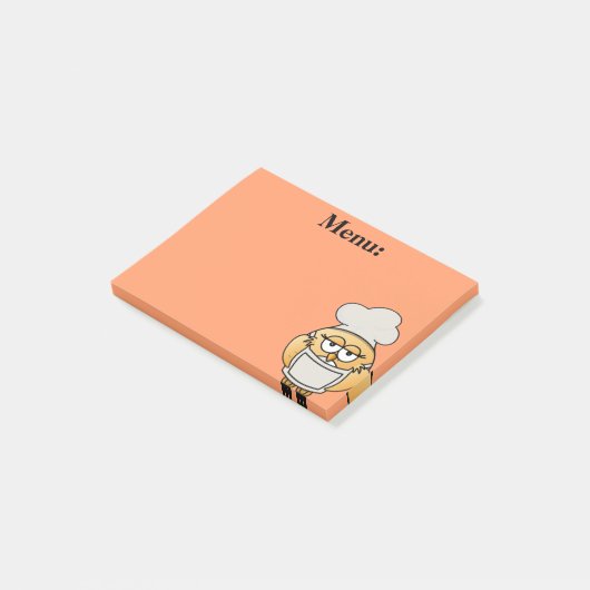 Post-it® Cute Owl Chef Menu Orange Post It Note (Incliné)