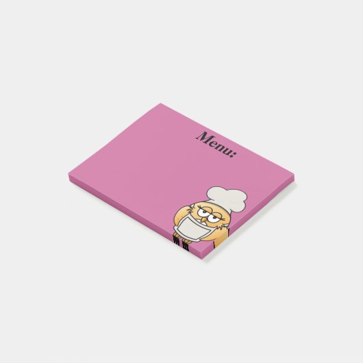 Post-it® Cute Owt Chef Menu Pink Post It Note (Incliné)