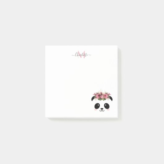 Post-it® Cute panda ours floral personnalisé monogramme  (Devant)