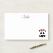 Post-it® Cute panda ours floral personnalisé monogramme (Sur un bureau)