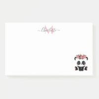 Cute panda ours floral personnalisé monogramme