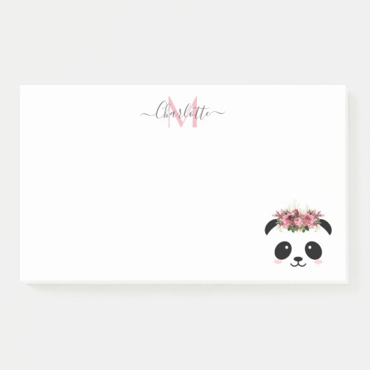 Post-it® Cute panda ours floral personnalisé monogramme  (Devant)
