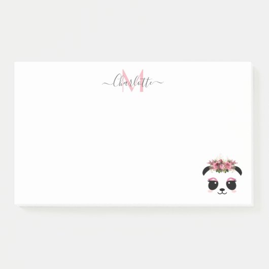 Post-it® Cute panda ours floral personnalisé monogramme  (Devant)