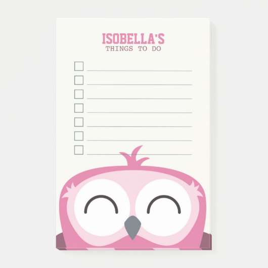 Post-it® Cute Peekaboo Joyeux Chouette Rose À Faire Liste (Devant)