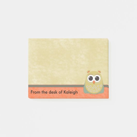 Post-it® Cute Personnalisée Chouette verte et orange (Devant)