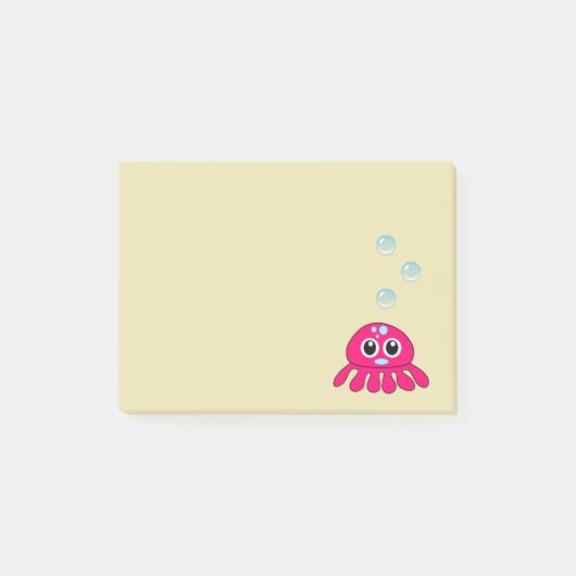 Post-it® Cute Petite méduse rouge avec bulles d'eau bleue (Devant)