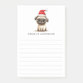 Post-it® Cute pug in Santa hat name lined Christmas (Devant)