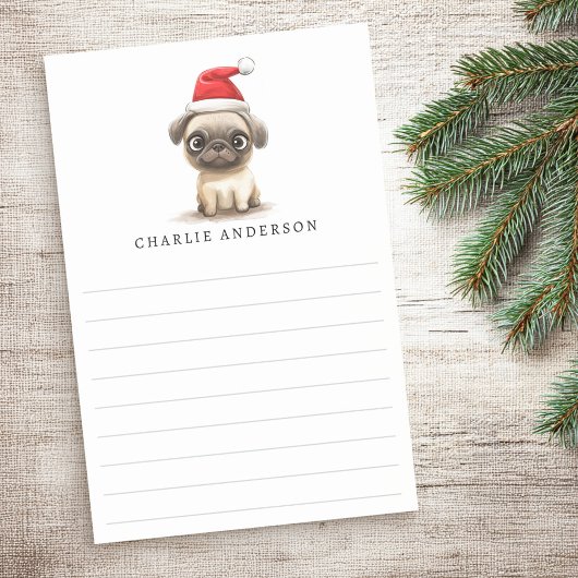 Post-it® Cute pug in Santa hat name lined Christmas