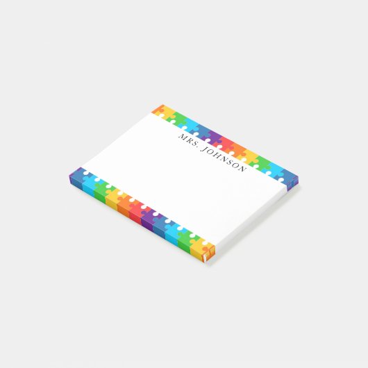 Post-it® Cute Rainbow Jigsaw Puzzle Pièces Enseignants Nom (Incliné)