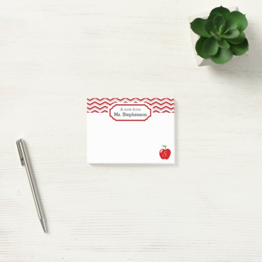 Post-it® Cute Red Chevron Apple Monogramme Note de l'enseig (Bureau)