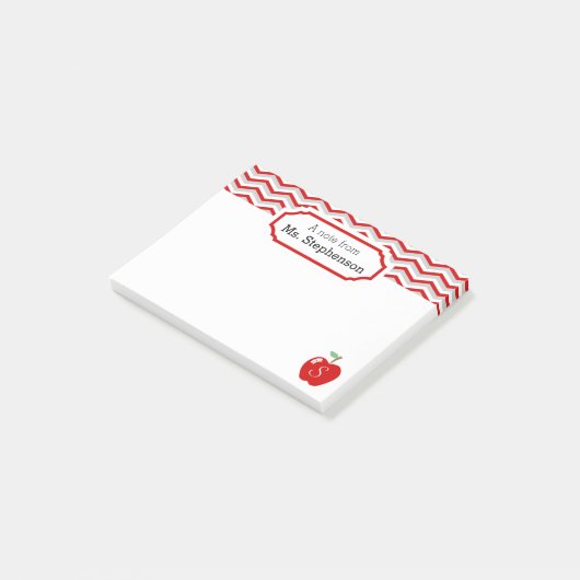 Post-it® Cute Red Chevron Apple Monogramme Note de l'enseig (Incliné)