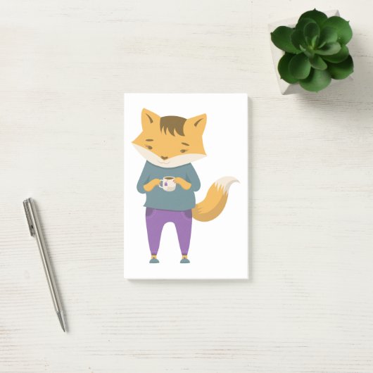 Post-it® Cute renard avec tasse de thé (Bureau)