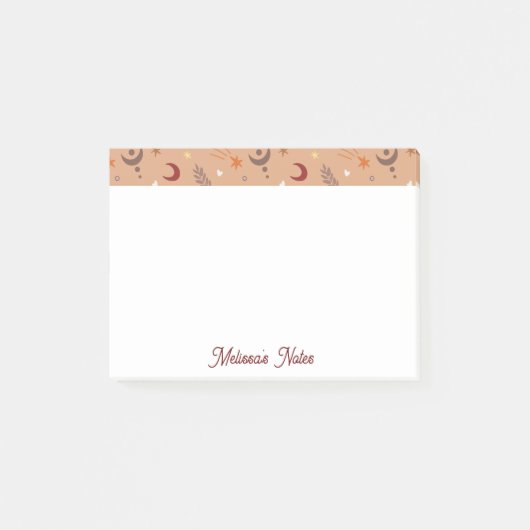 Post-it® Cute Retro Brown Boho Nom Whimsical Personnalisé (Devant)