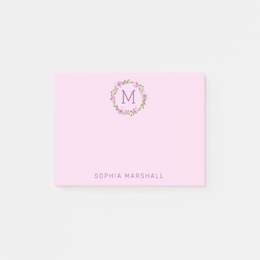 Post-it® Cute rose Monogramme Fleur Wreath (Devant)
