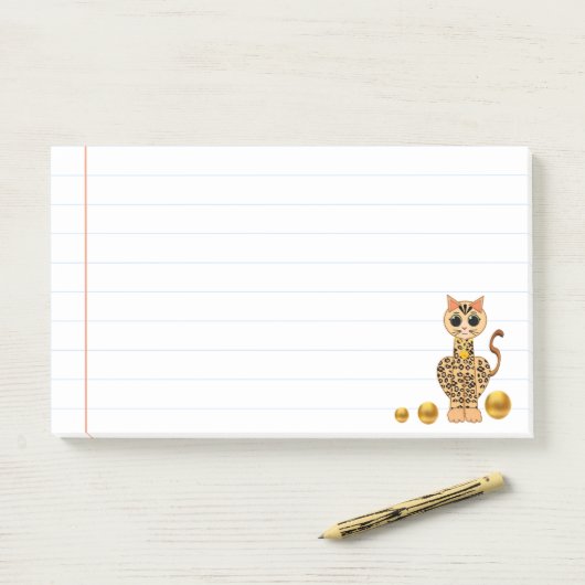 Post-it® Cute Tiger Chat & Dots Or (Sur un bureau)