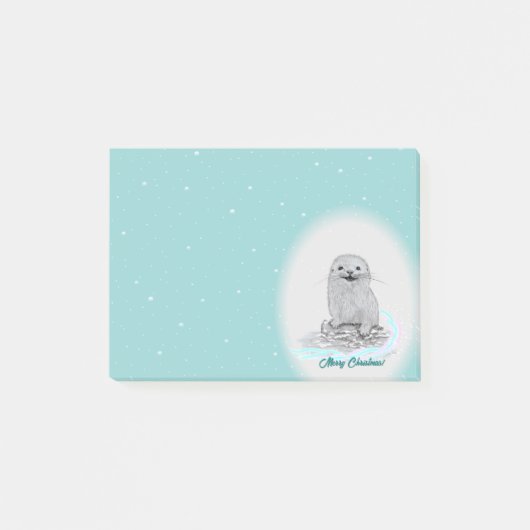 Post-it® Cute White Baby Sea Otter , Merry Christmas (Devant)