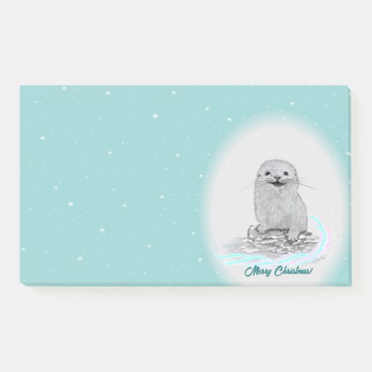 Post-it® Cute White Baby Sea Otter , Merry Christmas (Devant)