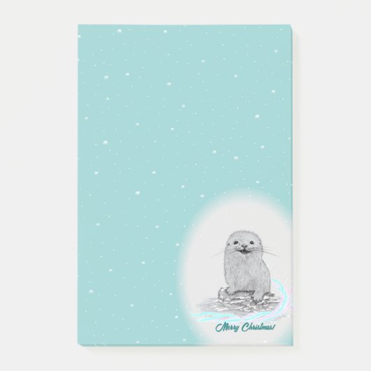 Post-it® Cute White Baby Sea Otter , Merry Christmas (Devant)