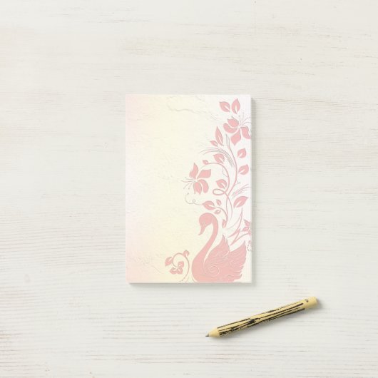 Post-it® Cygne et fleurs (Sur un bureau)