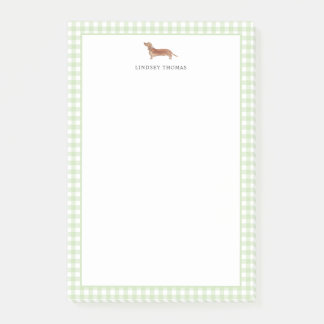 Post-it® Dachshund Brun Gingham Vert Bordure Personnalisée