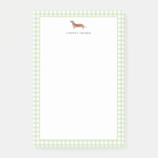Post-it® Dachshund Brun Gingham Vert Bordure Personnalisée (Devant)
