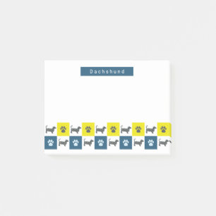 Post-it® Dachshund Chien & Paw Yellow & Blue Grid