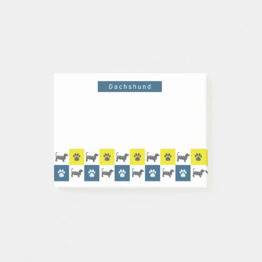 Post-it® Dachshund Chien & Paw Yellow & Blue Grid (Devant)