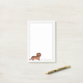 Post-it® Dachshund de dessin animé à poil long rouge sablé (Sur un bureau)