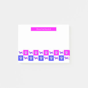 Post-it® Dachshund Silhouette Chien & Paw Hot Pink & Blue