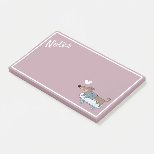 Post-it® Dachshund sur Skateboard Post-It Notes (Incliné)