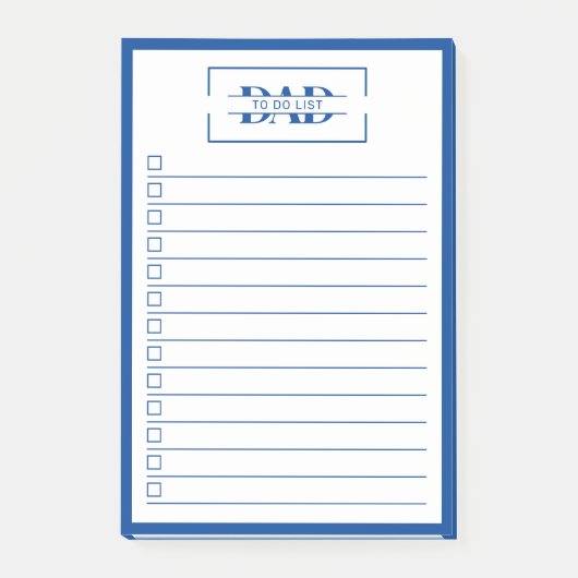 Post-it® Dad Modern Blue Monogram 4" x 6" To Do List (Devant)