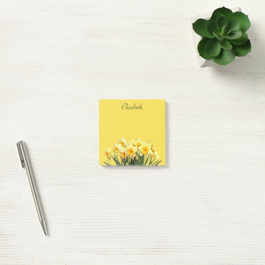 Post-it® Daffodil Floral Yellow Script Nom du monogramme 3x (Bureau)