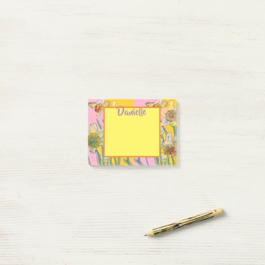 Post-it® Daffodique Aquarelle Art Femmes Nom Post It Notes (Sur un bureau)