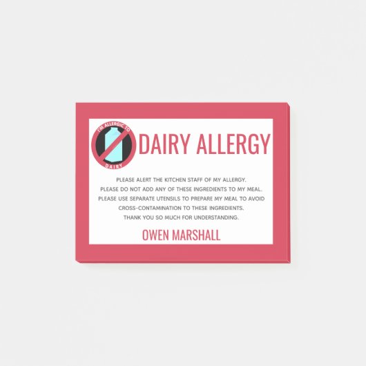 Post-it® Dairy Allergie Alert Restaurant Chef Personnalisé (Devant)